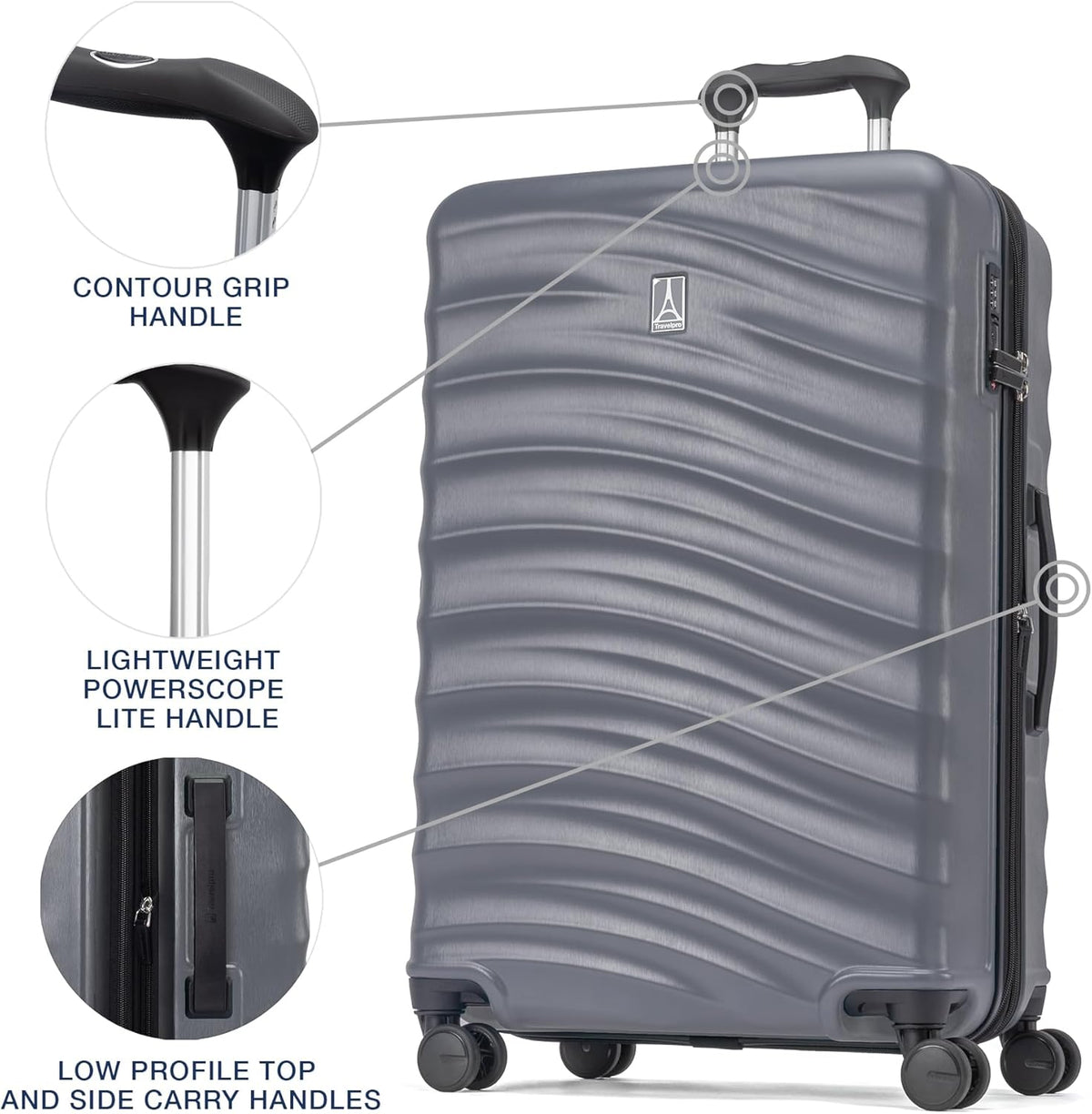Travelpro Maxlite Air V2 Hardside Expandable Luggage, 8 Spinner Wheels, Lightweight Hard Shell, TSA lock, Shadow Grey, 3-Piece Set (21/25/28)