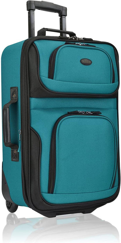 U.S. Traveler Lightweight Rolling 20" Carry On Luggage Softside Suitcase, Teal, 2 Wheel Single