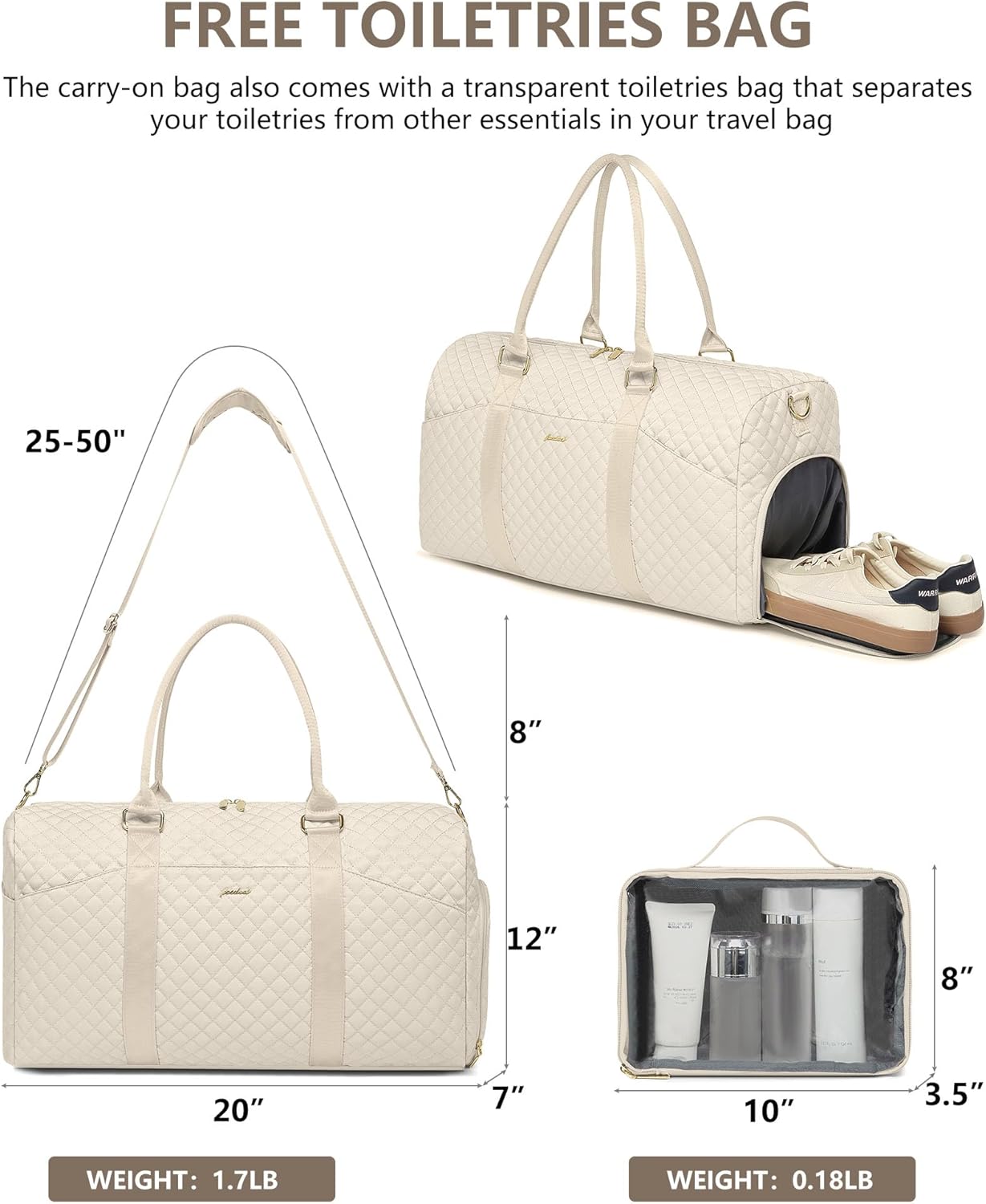 Weekender Travel Duffle Bag for Women - Carry on Bag with Shoe Compartment Overnight Bags with Toiletry Bag Wet Pocket Weekend Traveling Yoga Gym Hospital Bags for Labor and Delivery Beige