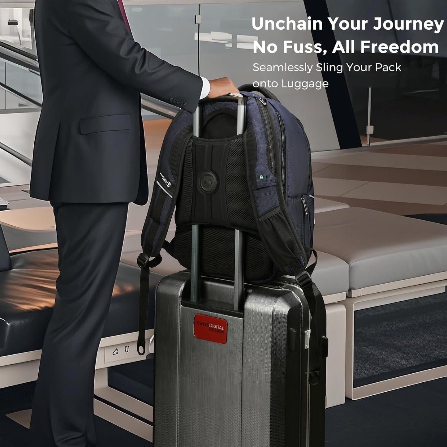 Swissdigital Design TSA Business Laptop Backpack For Men,Travel Backpack With USB Charging Port,College Tech Backpacks With RFID Pockets Presents For Men Fits 15.6 Inch Computer Blue | TERABYTE