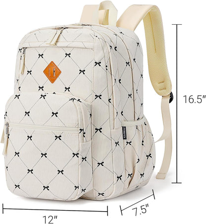 ZORFIN 26L Backpack for College, and Travel: Corduroy Bookbag - Bowknot