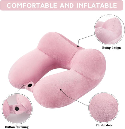 Sintuff 2 Pack Inflatable Travel Pillow for Airplanes Inflatable Neck Flight Pillows with Compact Bag and Blindfold for Traveling, Airplane, Train, Car, Office(Light Pink and Violet)
