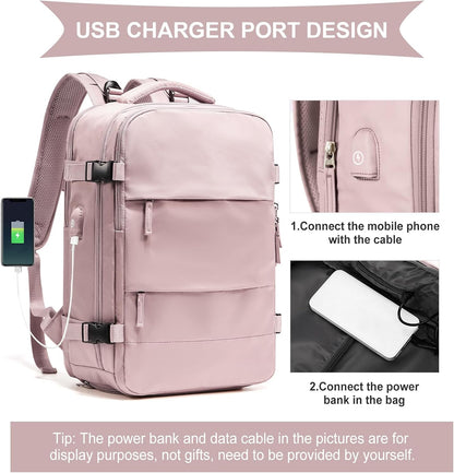 coowoz Large Travel Backpack For Women Men,Carry On Backpack Flight Approved,Hiking Backpack Waterproof Outdoor Rucksack Casual Daypack Fit 15.6 Inch Laptop Shoes Compartment (Pink Purple-L)