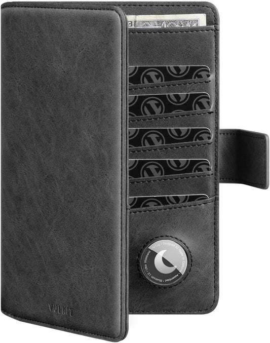 VULKIT Passport Holder with Airtag Holder RFID Blocking Passport Wallet Travel Leather Passport for Women(Dark Grey)