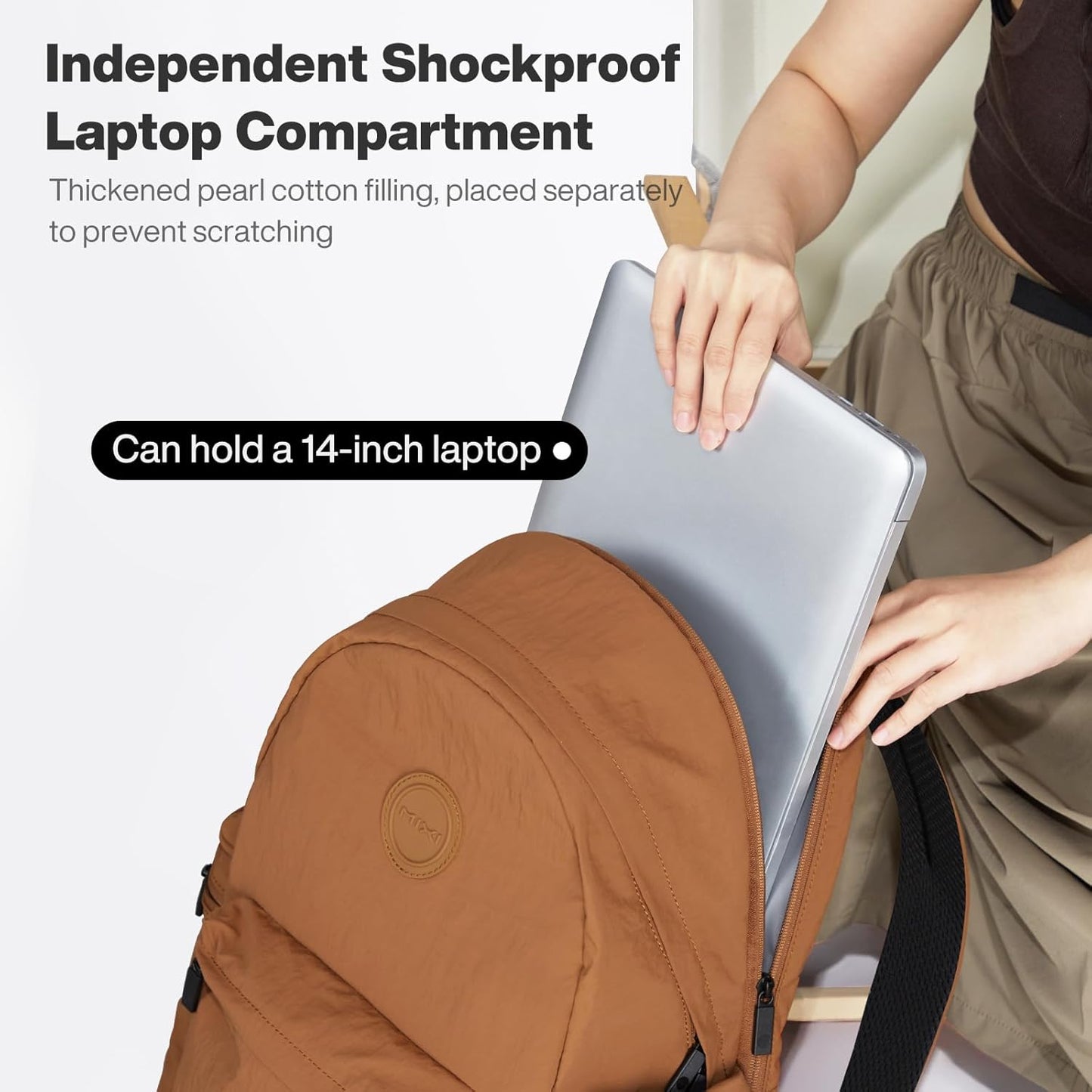 mixi Outdoor Lightweight Backpack Casual Carry On Laptop Backpack Travel Bookbag for Women Men, Water Resistant Durable Small Hiking Bag for Camping Weekender Sports College Work, 15 Inch, Brown