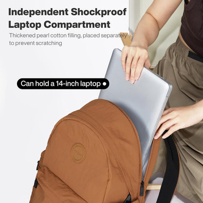 mixi Outdoor Lightweight Backpack Casual Carry On Laptop Backpack Travel Bookbag for Women Men, Water Resistant Durable Small Hiking Bag for Camping Weekender Sports College Work, 15 Inch, Brown