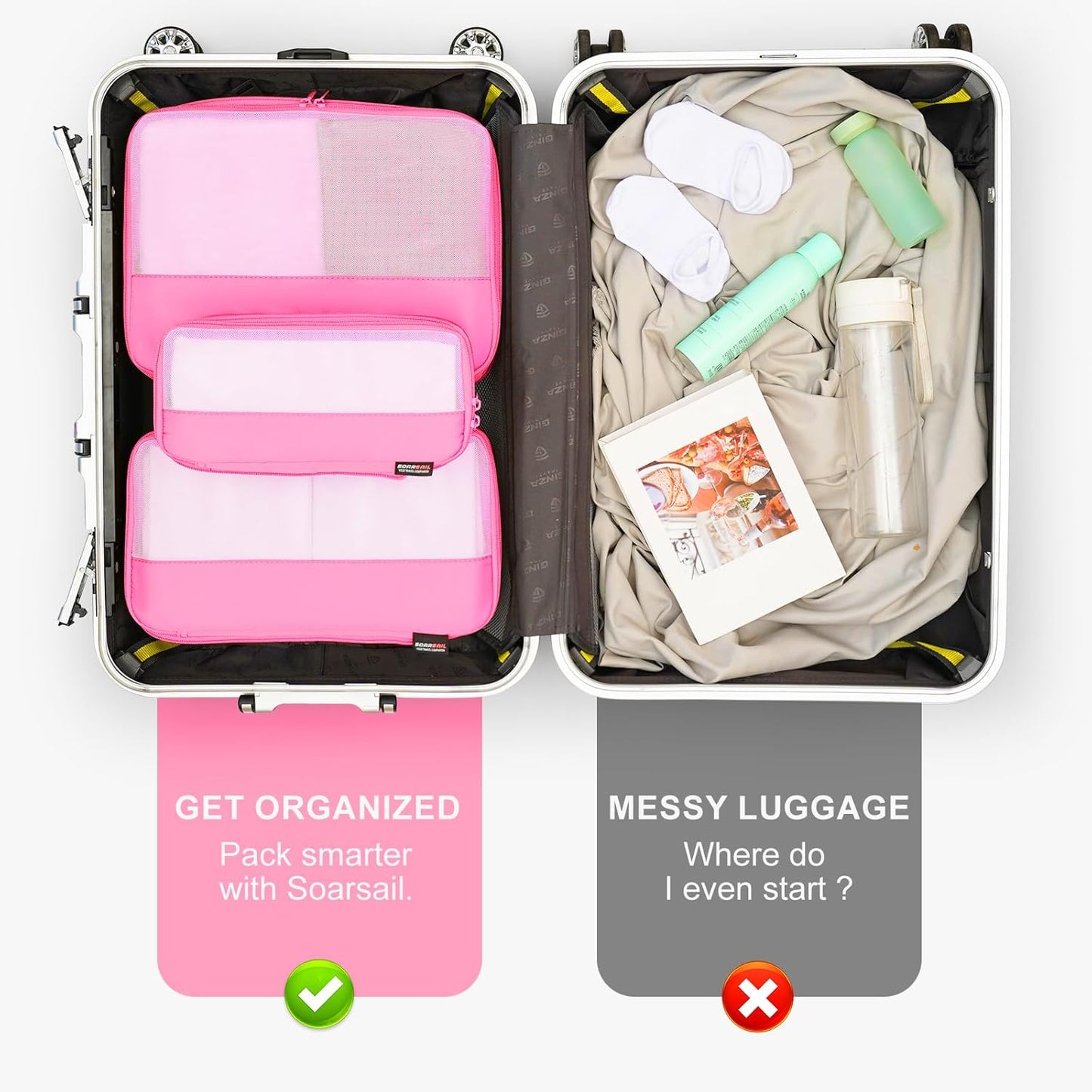 4 Set Compression Packing Cubes for Travel, Suitcases and Backpack Space Saving Organizers (Pink)