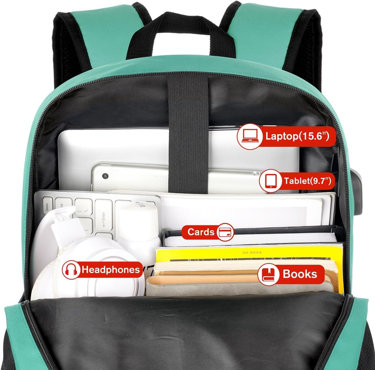 School Backpack for Teens,Green Bookbag Classic Backpack with USB Port for High School College Students