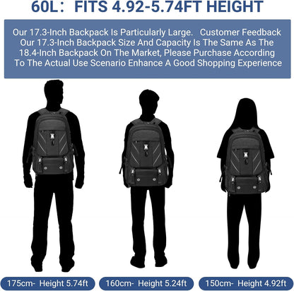 17.3 Inch Travel Laptop Backpack with Shoe Compartment,50L Carry on Flight Approved Backpacks Multiple Compartments,Water Resistant Anti Theft Bag with USB Charging Port,for Men Women