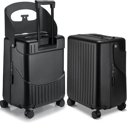 20 Inch Ride on Luggage with Seat for Kids Expandable Ride on Suitcase with Spinner Wheels and Locks for Travel