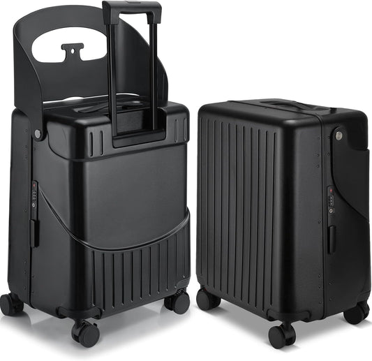 20 Inch Ride on Luggage with Seat for Kids Expandable Ride on Suitcase with Spinner Wheels and Locks for Travel