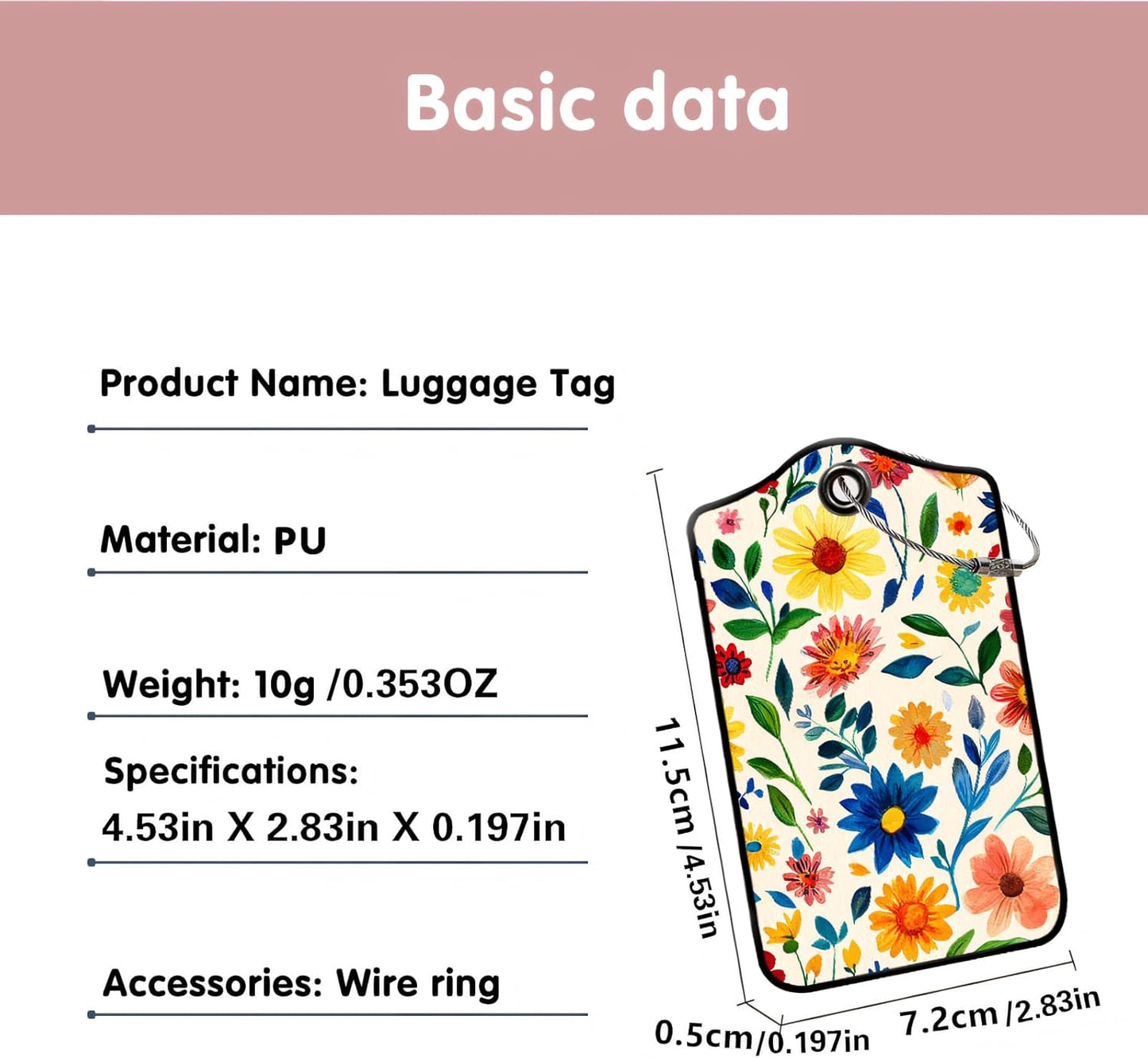 Luggage Tags for Suitcases, 2-Pack PU Leather for Cruise & Travel, Baggage ID Tags with Privacy Cover & Address Card, Durable Metal Ring, Kids Adults Travel Accessories, Watercolor Blooms