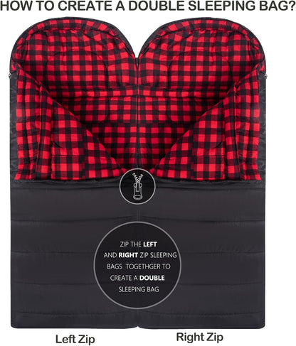 0 Degree Sleeping Bag 100% Cotton Flannel XXL for Adults Big and Tall Cold Weather Winter Zero Degree Camping,Free Compression Sack