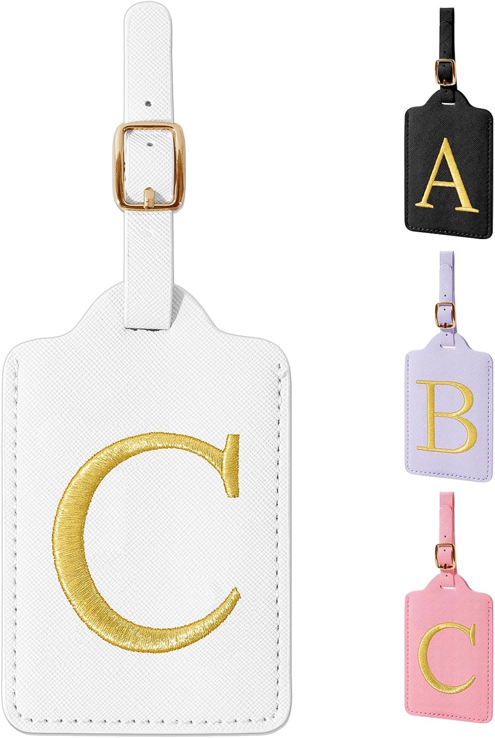 Personalized Initial Luggage Tags for Suitcase TSA Approved, White Leather Cute Luggage Tag with Privacy Cover Name Card, Embroidered Custom Luggage Tags Travel Baggage Tags Gifts for Women Kids(C)