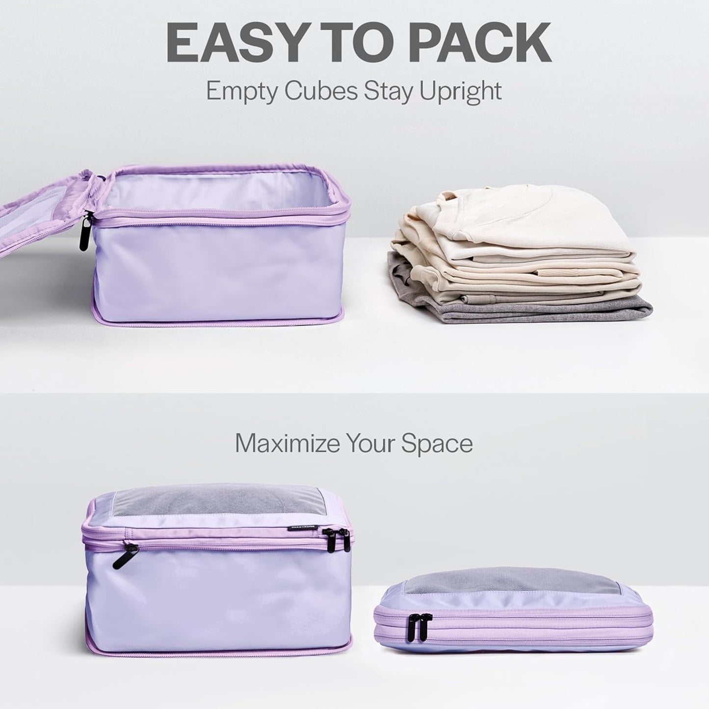 Compression Packing Cubes for Travel - Luggage Organizer Bags - Double Zipper Packing Cubes for Suitcases (2-Pack, Purple)