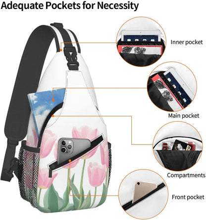 SUPLUCHOM Sling Bag Tulip Flower Hiking Daypack Crossbody Shoulder Backpack Travel Chest Pack for Men Women