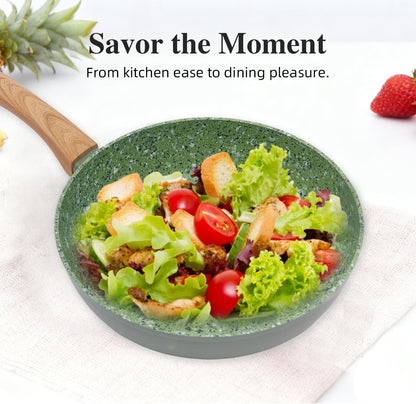 3-Piece Nonstick Pots and Pans Set with Lids, Includes 10.25 Inch Frying Pan 1.5Qt Saucepan and 2.2Qt Stock Pot, PFOA Free Dishwasher Safe Induction Compatible Family Cookware, Green