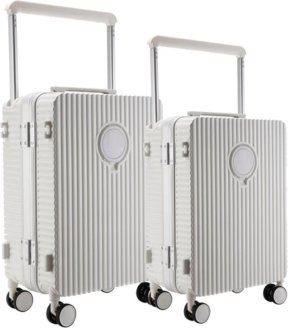feilario Aluminum Frame Hardside PC Carry on Luggage - Wide Handle Double Spinner Wheels Suitcase Built-In TSA lock & Cup Holder - 20in/24in