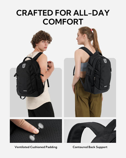 WATERFLY Small Casual Travel Backpack: 20L for Men Women Work Commuter Everyday EDC Daypack Hiking Gym Sport Workout Black