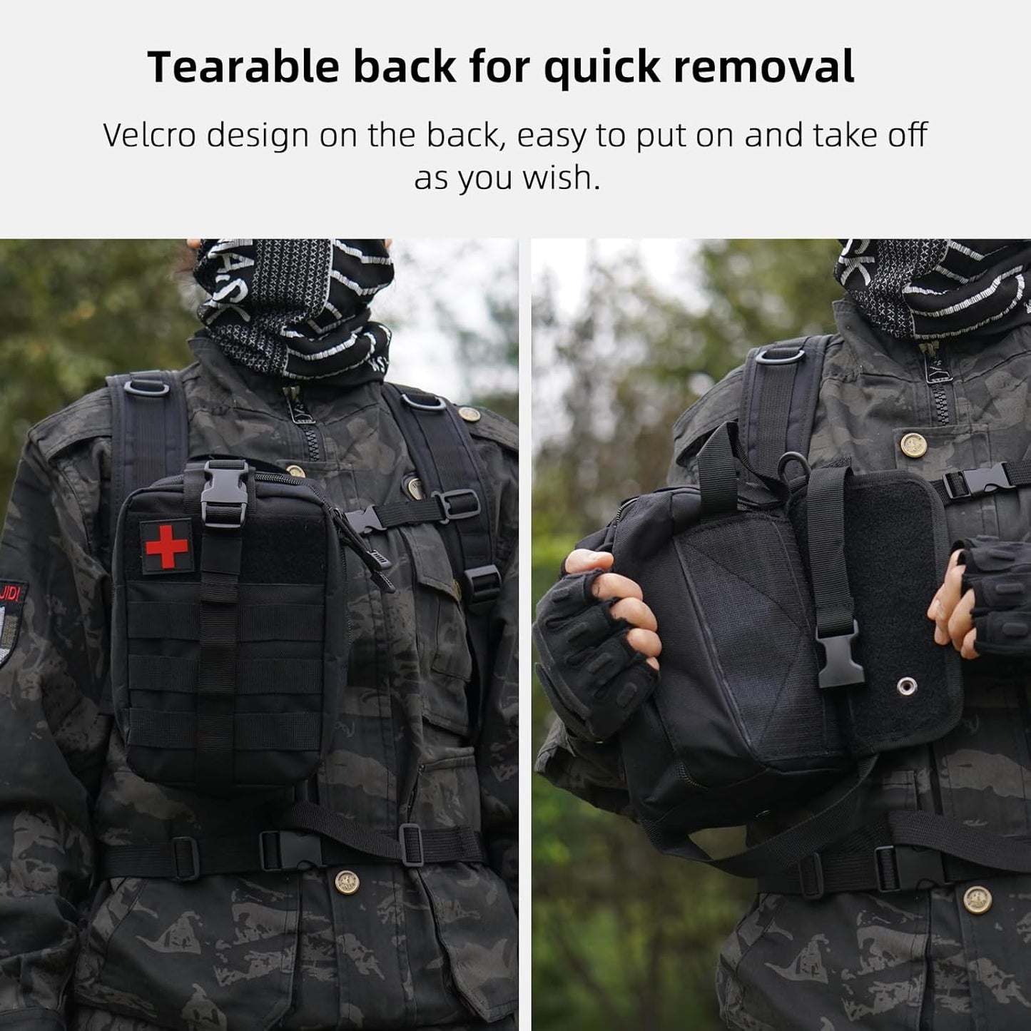 IFAK Trauma Kit, Molle Pouch Emergency Survival Kit, 6” Israeli Straps, Chest Seal Vented, Self-Adhesive Elastic Bandage, for Wound Care(Black)