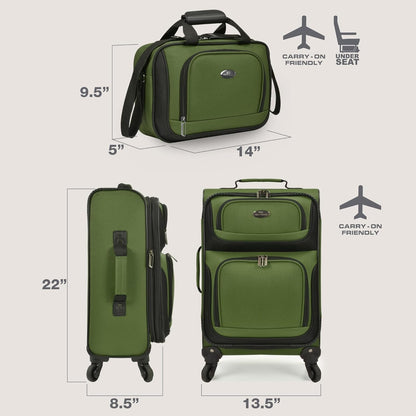 U.S. Traveler Lightweight Rolling 20" Carry On Luggage Softside Suitcase, Green, 4 Wheel