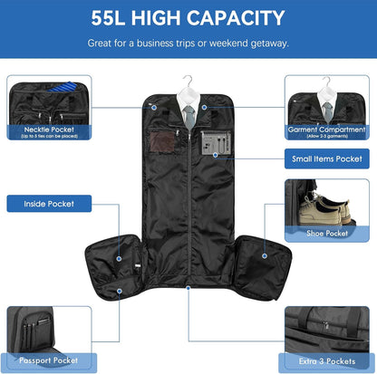 Garment Duffle Bags for Travel, Bukere Convertible Carry on Garment Duffel Bag for Men Women, Shoe Compartment, 2 in 1 Hanging Dress Suitcase Suit Travel Bags, Midnight Grey