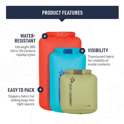 Sea to Summit Ultra-Sil Dry Bag Set, Ultralight Waterproof Stuff Sack (3L, 5L, and 8L)