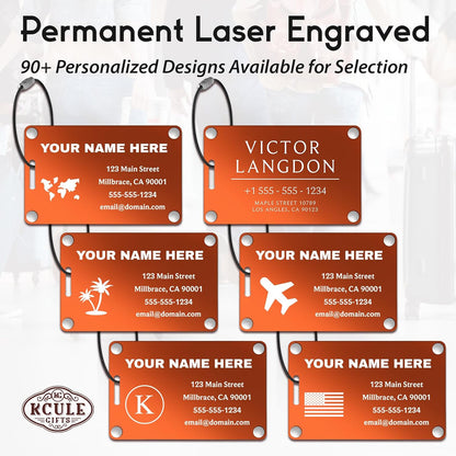 Personalized Luggage Tags: Custom Metal Luggage Tags for Suitcases, Backpacks and Bags with Your Personalized Text (Orange)