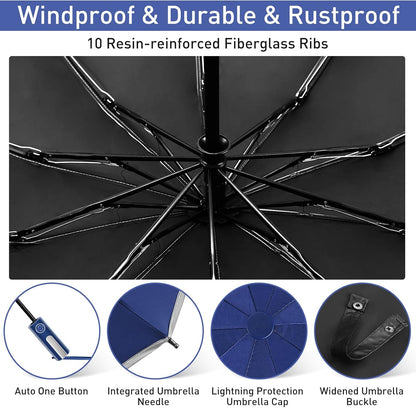 Bodyguard Inverted Umbrella - Large Windproof for Rain & Sun, Compact Reverse With Reflective Stripe, Teflon-Coated for Women Men, Travel Folding With Cover Bag
