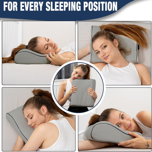 Travel & Camping Comfortable Memory Foam Pillow – Easy to Carry Portable Bag – Temperature Regulating Pillow Case (Grey Contour)