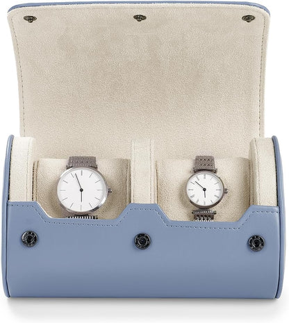 Oirlv PU Leather Watch Box for Mens Watch Organizer Case Jewelry Gift Box for Birthday Fathers Day Anniversary(2 slots, Sky Blue)