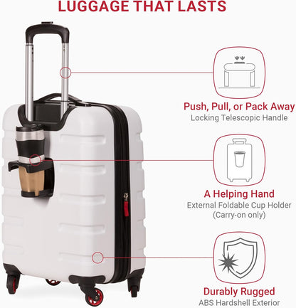 SwissGear 7366 Hardside Expandable Luggage with Spinner Wheels, White, Carry-On 19-Inch