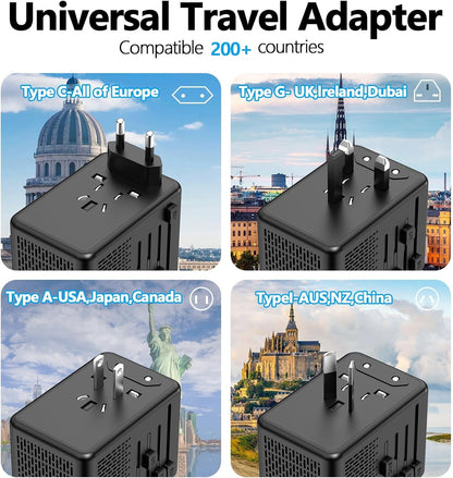 220V to 110V Voltage Converter US to Europe for Hair Dryer with Fast Charging 2 USB A 2 USB C, Power Converter Adapter Combo International Travel Adapter C A G I (Black)