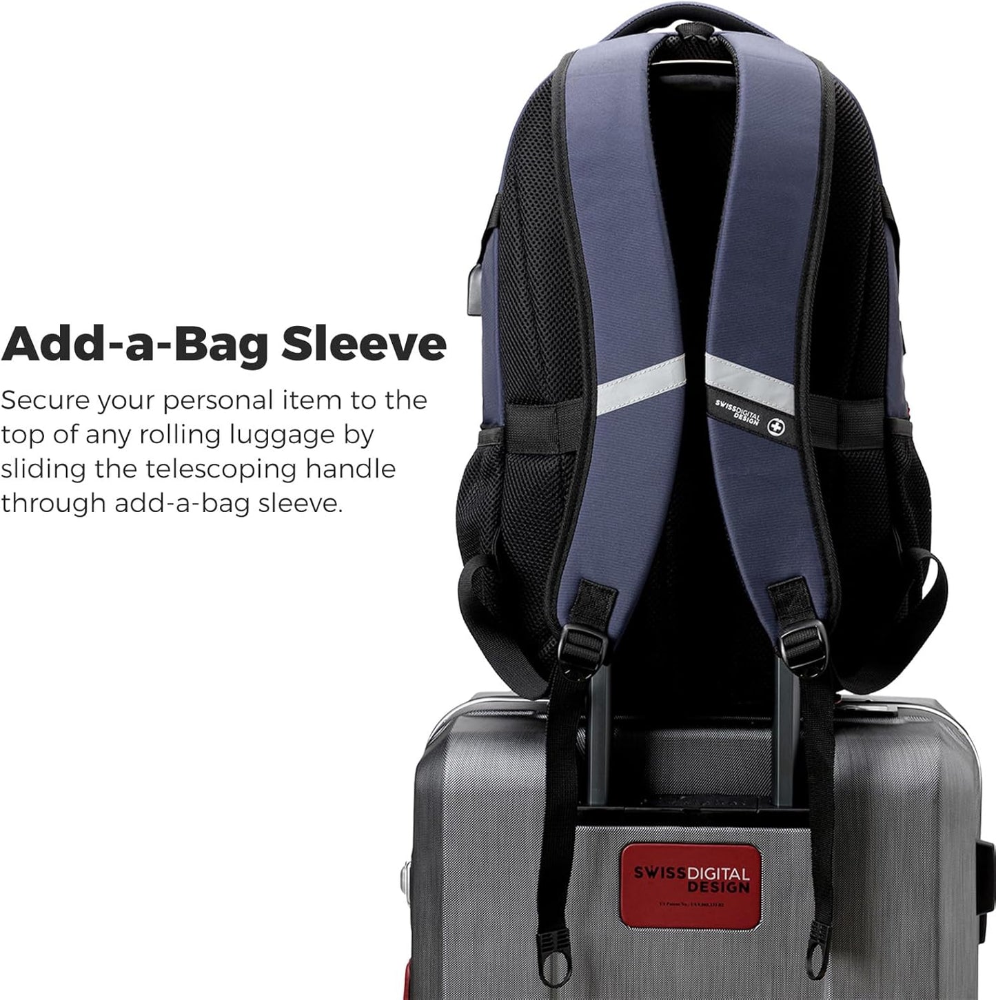 Swissdigital Design Laptop Backpack with USB Charging Port, TSA Travel Backpack Fits 15.6 inches Computer, 31L College School Backpack for Men, Blue/Black | SD803