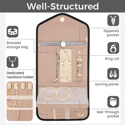 BAGAIL Hanging Toiletry Bag for Women Water-resistant Cosmetic Bag Large Capacity Travel Makeup Organizer for Full-Sized Travel Essentials(Classic+Jewelry Bag, Black)