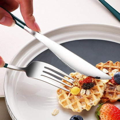 VANRA 3-Piece Portable Travel Utensils Set with Case 18/8 Stainless Steel Flatware Set Reusable Cutlery Set with Fork Spoon Knife for Lunch Travel Camping School Work Picnic (Deep Green)