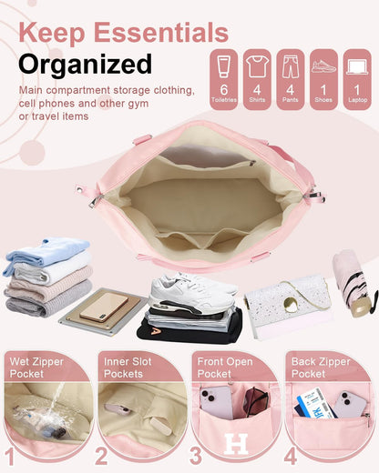 Initial Travel Duffel Bag Sports Gym Bag for Girls Teen Birthday Gifts,Pink Personalized Weekender Bag Carry On Tote Bags for Women Men,Waterproof Overnight Luggage Bag with Trolley Sleeve(Letter H)