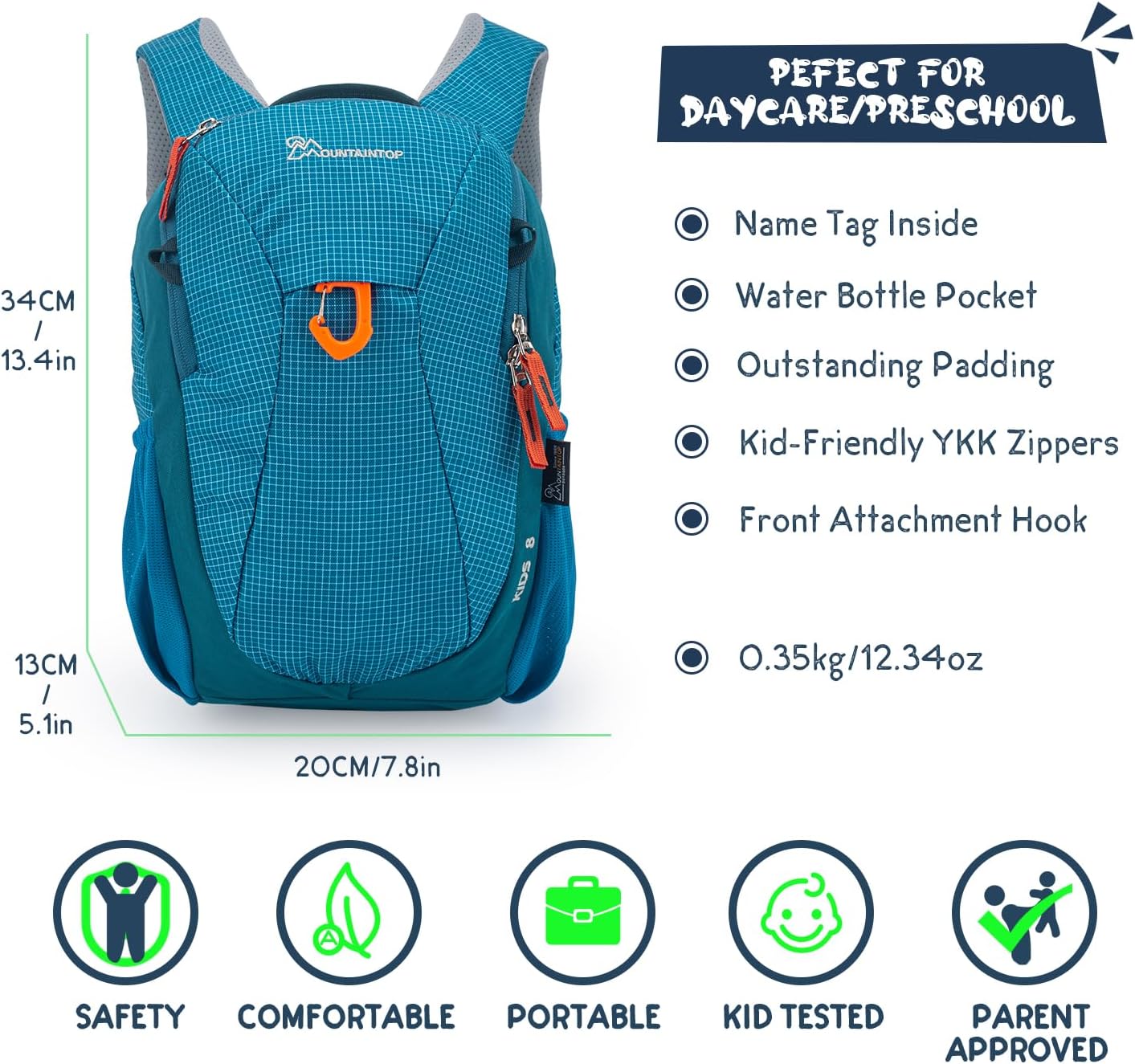 MOUNTAINTOP 8L Kids Backpack,Toddler Backpack Travel Daypack with Chest Strap,Small Backpack for Preschool and Kindergarten
