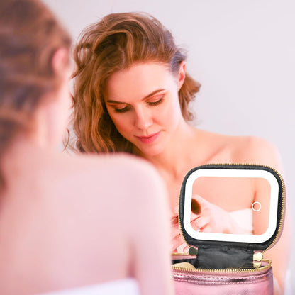 Small Makeup Bag Travel Train Case with Mirror and Light Mini Travel Make up for Women Train Case Cosmetic Organizer 3 Adjustable Brightness Toiletry Bag Portable Artist Storage
