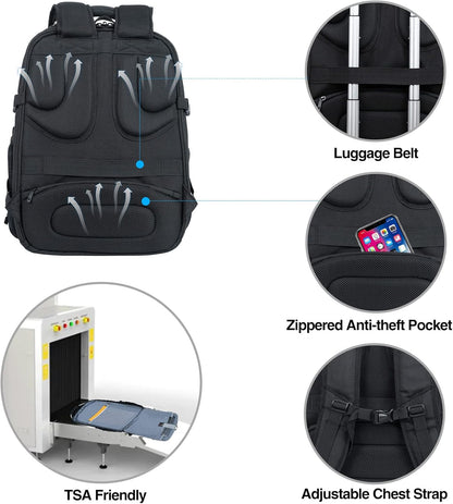 KROSER Travel Laptop Backpack 18.4 Inch XXXL Gaming Backpack with Hard Shell Saferoom RFID Pockets Water-Repellent Business College Daypack Stylish Laptop Bag for Men/Women-Black