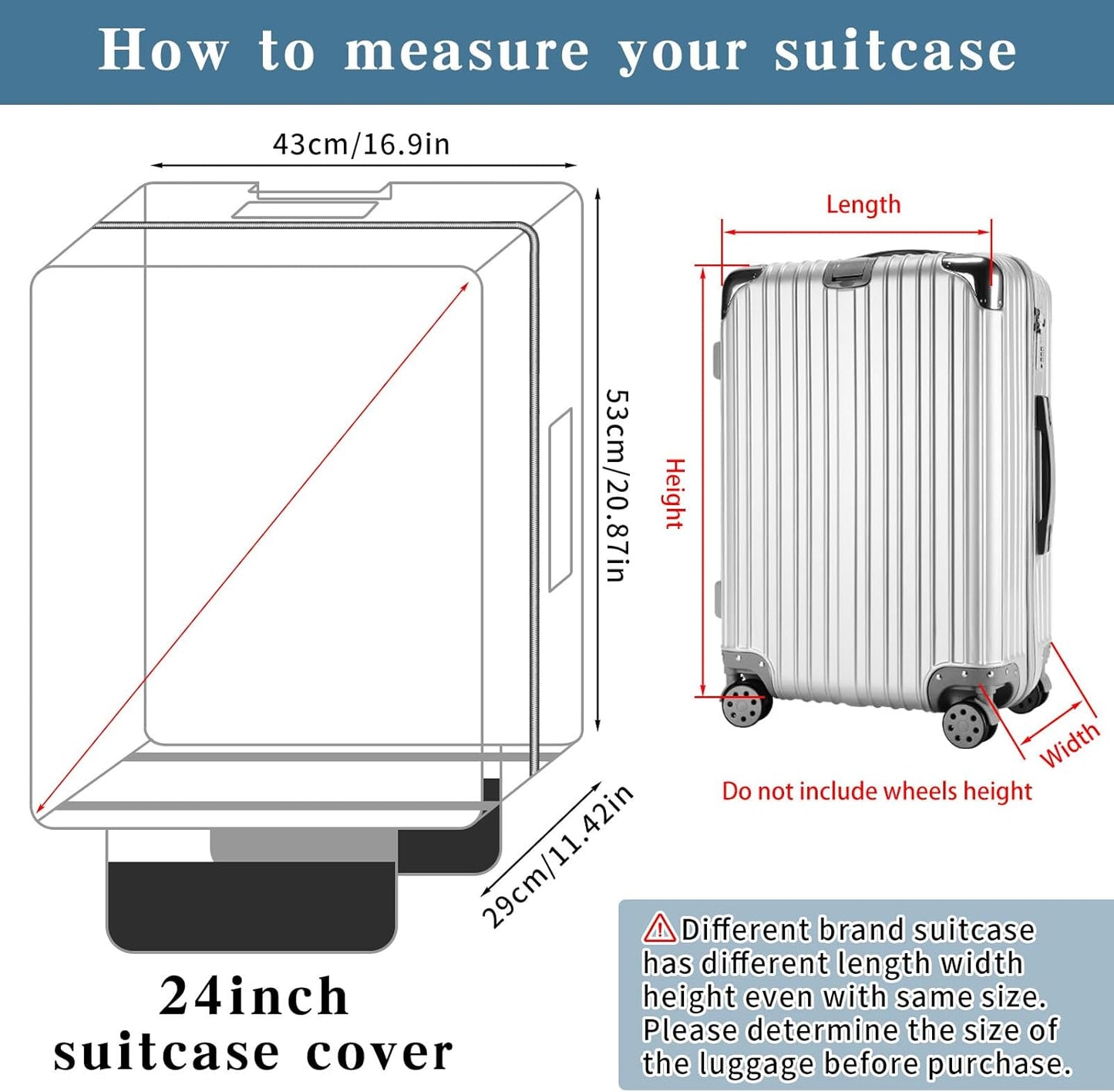 Yotako Upgraded Zippered Clear PVC Suitcase Cover, 24 Inch Luggage Covers for Suitcase Luggage Protector Cover 24''