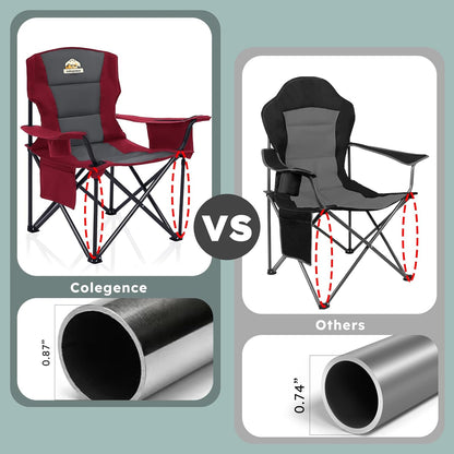 Oversized Camping Chairs 2 Pack - 450lbs Support Heavy Duty Folding Camp Chair Wide Portable Outside Collapsible Chairs with Carry Bag,Cooler,Cup Holder for Outdoor,Lawn,Sports,Baseball,Soccer-Red