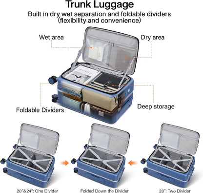 Hanke 28 Inch Luggage with Cup Holder and Charge,Top Opening Hard Shell Suitcases with Wheels and Dividers,Aluminum Frame Trunk Luggage Extra Large Suitcase with Lock for Travel,Interstellar Blue