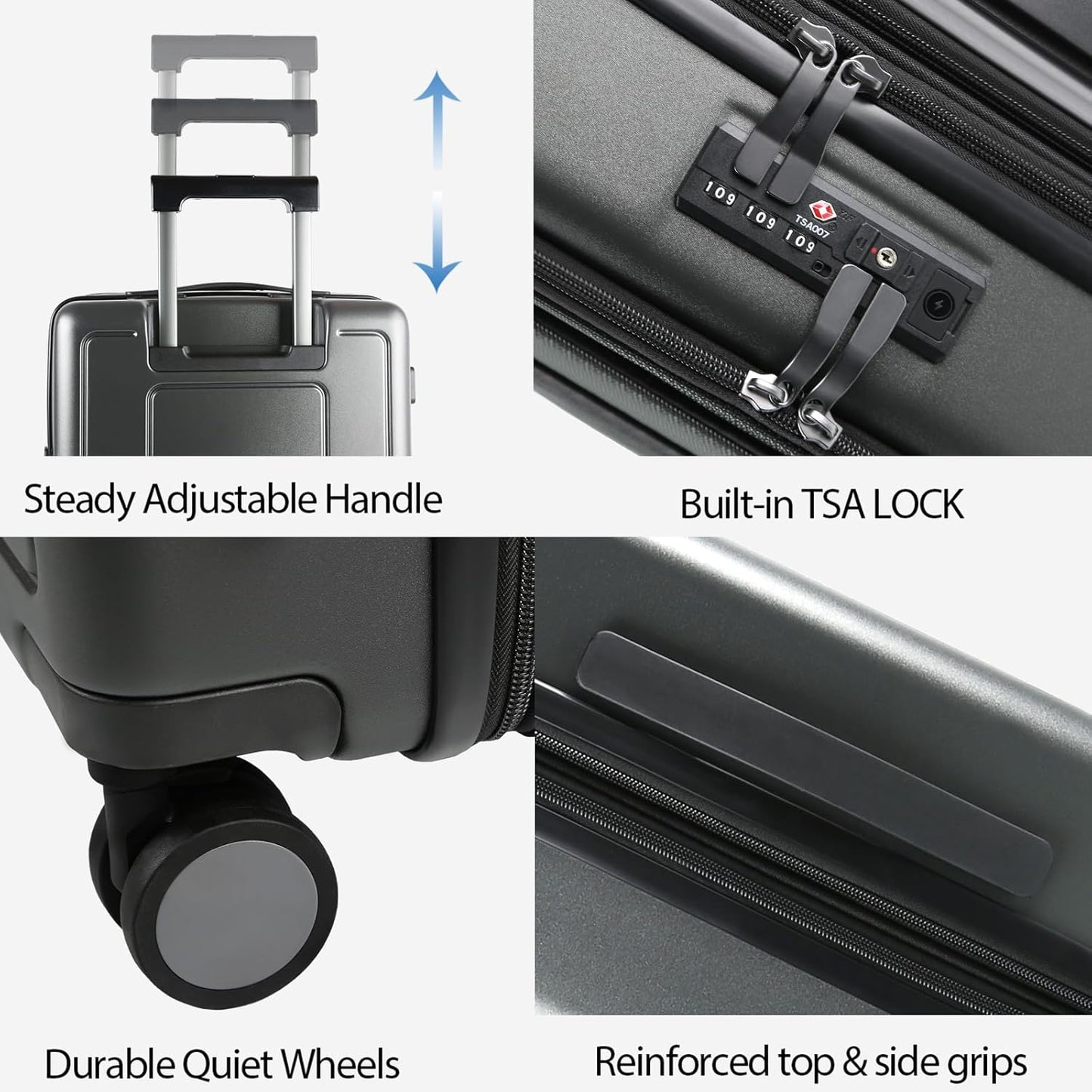 KROSER Hardside Expandable Carry On Luggage 22x14x9 Airline Approved With Front Business Pockets, 20 Inch Suitcases with Wheels, Carry on Suitcase with TSA Lock & USB Port, Steel Grey