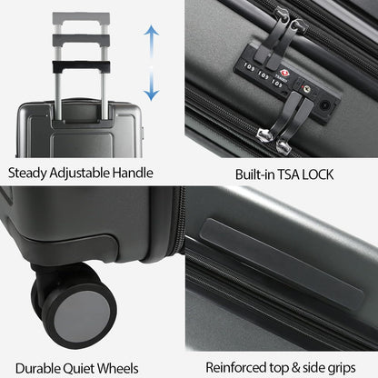 KROSER Hardside Expandable Carry On Luggage 22x14x9 Airline Approved With Front Business Pockets, 20 Inch Suitcases with Wheels, Carry on Suitcase with TSA Lock & USB Port, Steel Grey