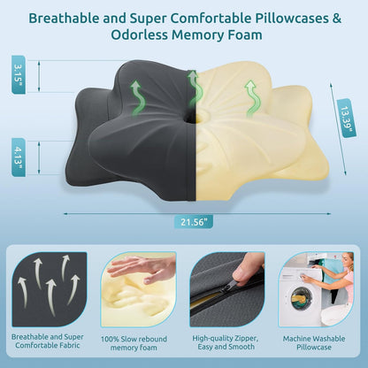 DONAMA Cervical Pillow for Neck and Shoulder,Contour Memory Foam Pillow,Ergonomic Neck Support Pillow for Side Back Stomach Sleepers with Pillowcase-Standard Size