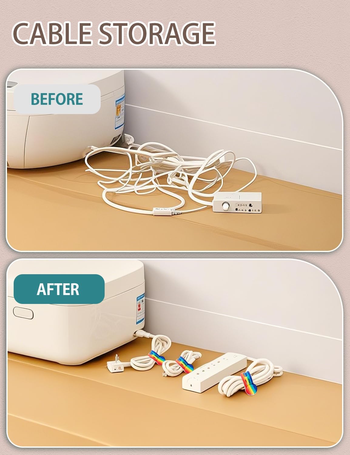 Kanemc Magnetic Cable Tie, 4.72'' Cord Ties Magnet Cable Straps Cord Wrap For Travel Phone USB Charging Cable Management Whiteboard Markers (8Pcs, Rainbow Color)