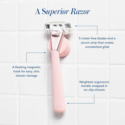 Women's Razor Shave Kit, 1 Rose Razor Handle + 6 Blade Refills