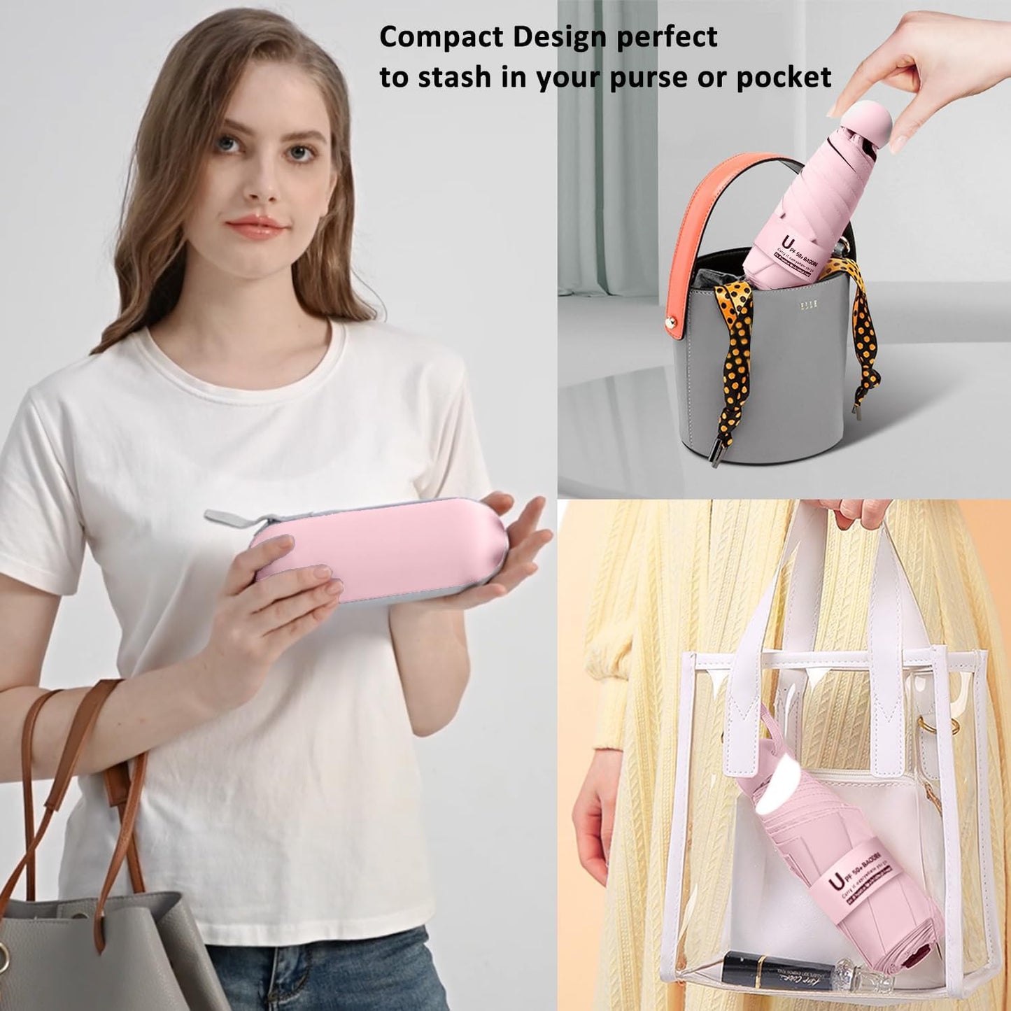 BAODINI Travel Mini Umbrella for Purse With Case Small Compact UV Sun Protection Sun Lightweight Tiny Pocket Umbrella for Women Kids and Men