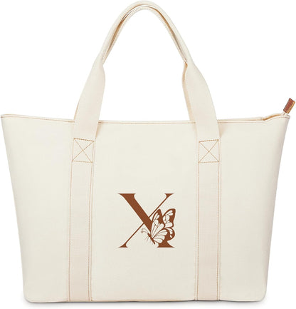 AW BRIDAL Monogram Canvas Tote Bag for Chrismas, Bridal Shower, Retirement, Birthday Gifts for Women Mom Wife Sister Friends